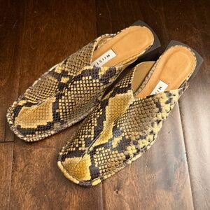 Miista Yellow Brown Snake-Print Slip-On Mules